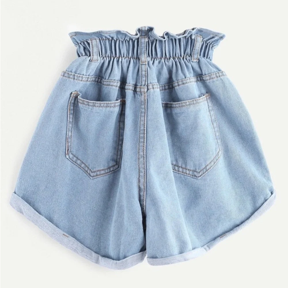 She in Elastic Waist Ripped Denim Shorts - Picture 2 of 2